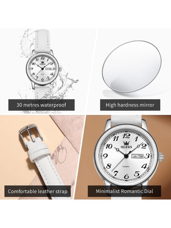 Olevs Women\'s White Vintage Leather Waterproof Reloj Mujer Quartz Luxury Watch main image 5